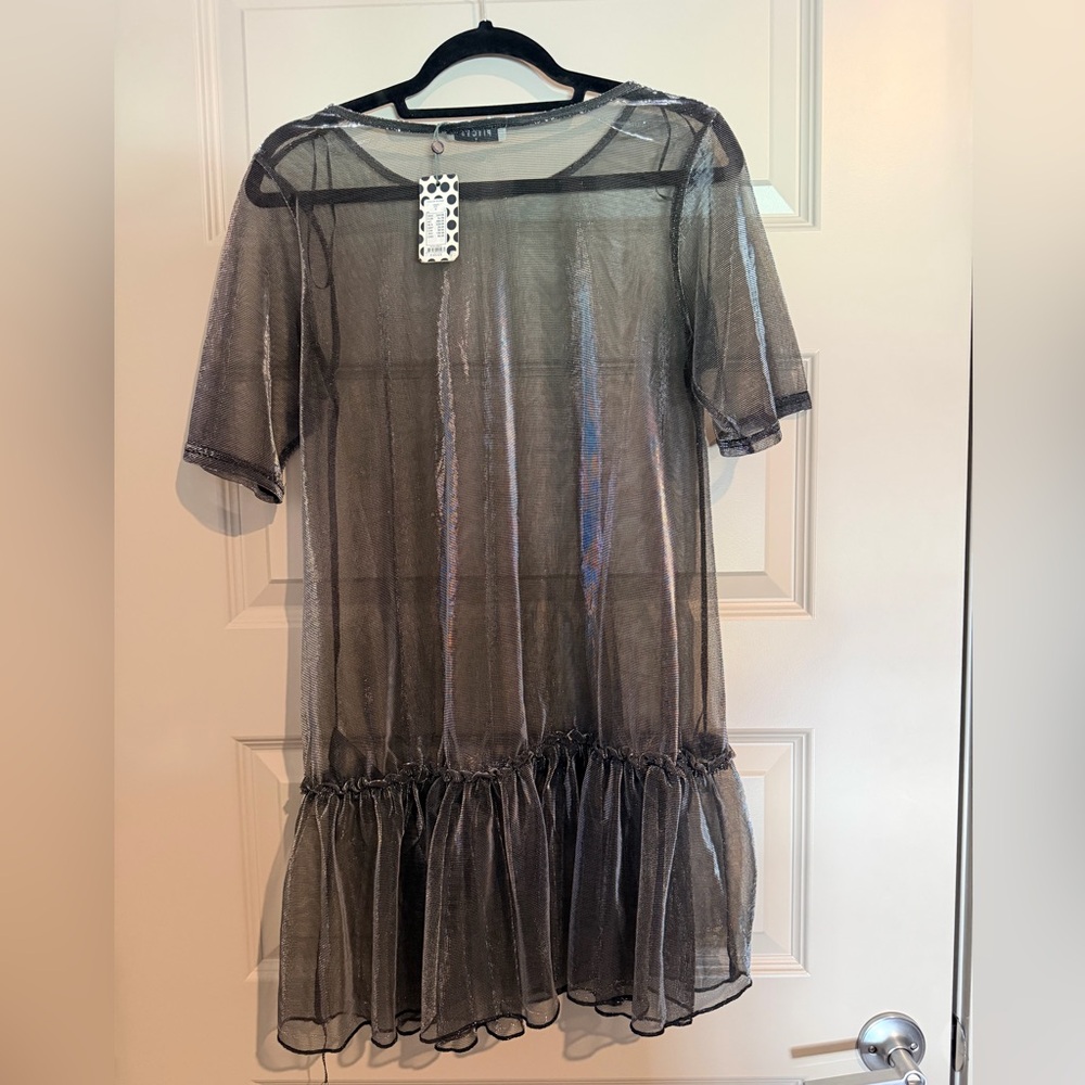 PIECES BLACK METALLIC SHEER DRESS —NWT—MED
